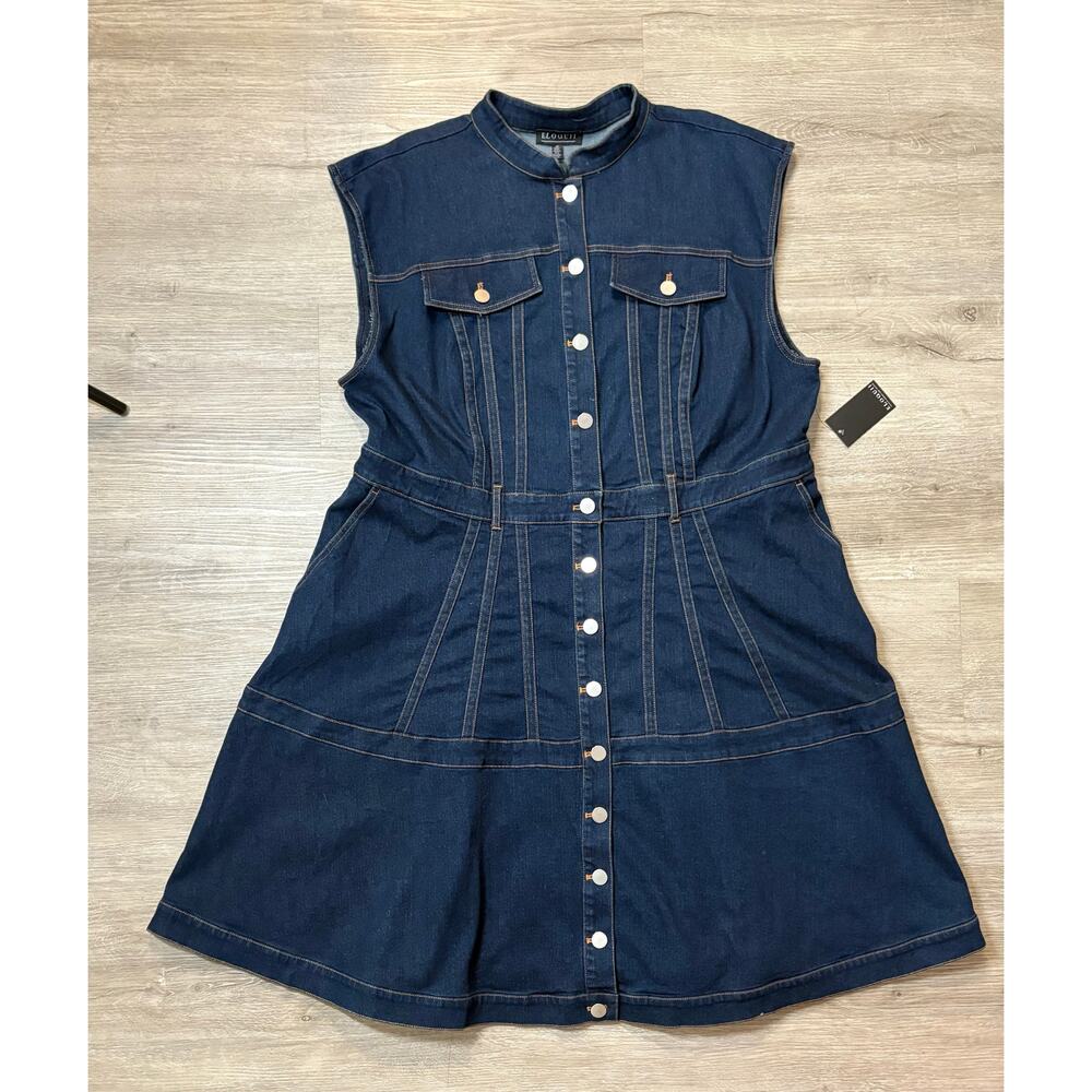 NWT ELOQUII Fit Flare Denim Midi Dress Dark Wash Stretch Casual 3X 24 Plus Curvy - Picture 7 of 11